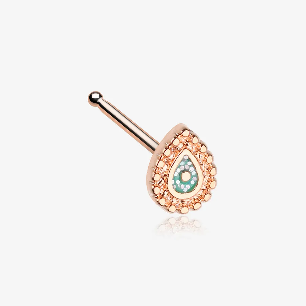 Rose Gold Mandala Ornate Sparkle Nose Stud Ring