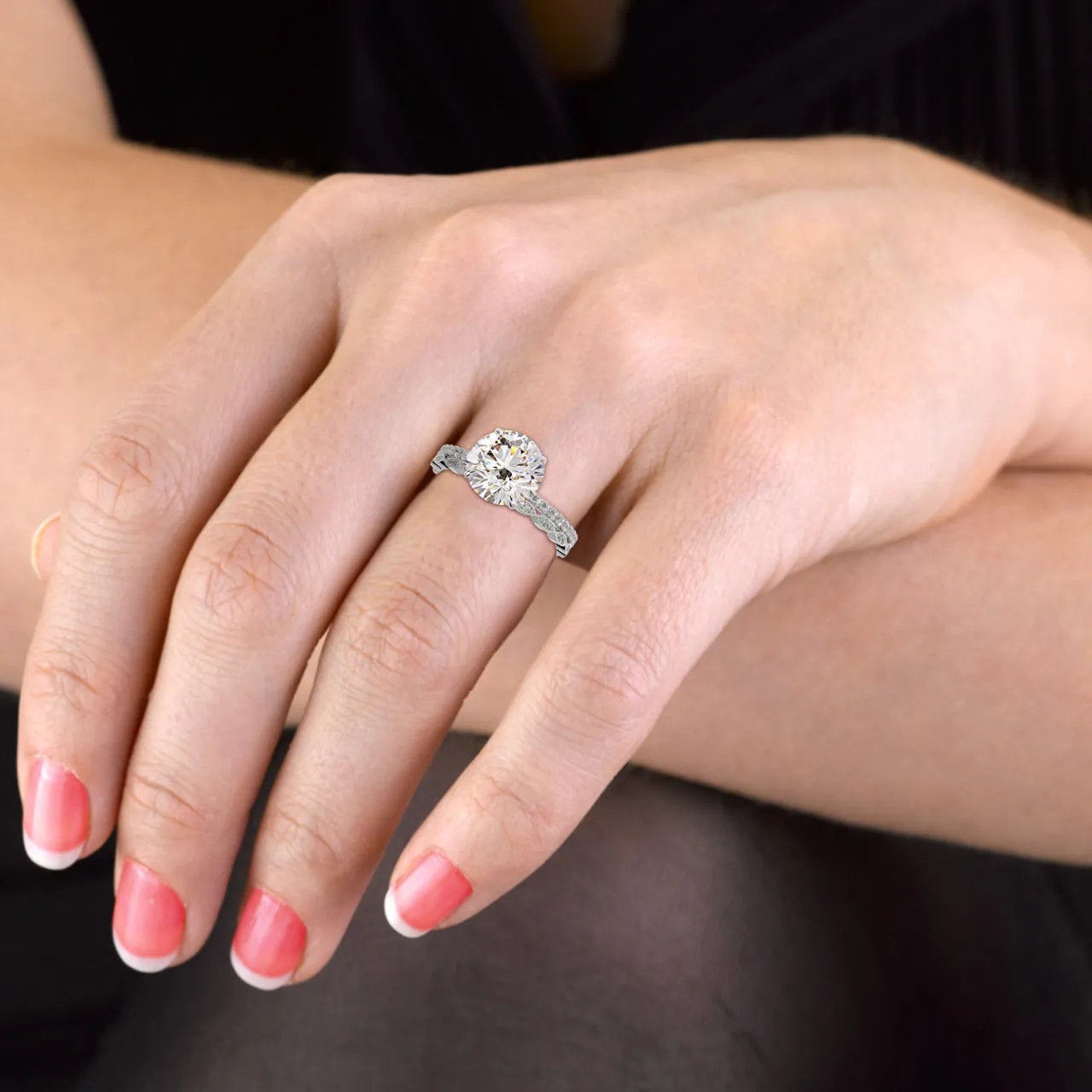Round Brilliant Cut Unique Pave Engagement Ring Bridal Set - 403