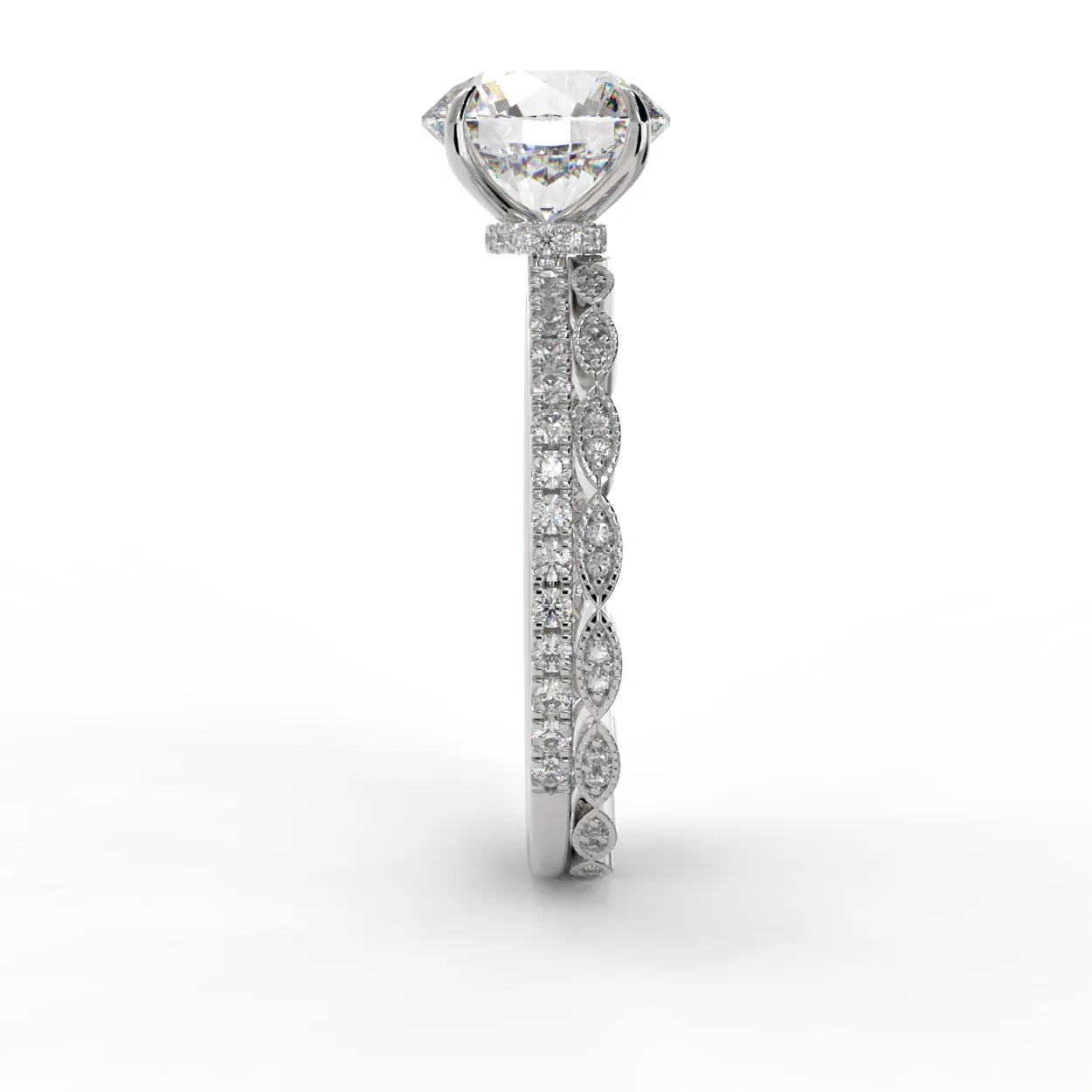 Round Brilliant Cut Unique Pave Engagement Ring Bridal Set - 403