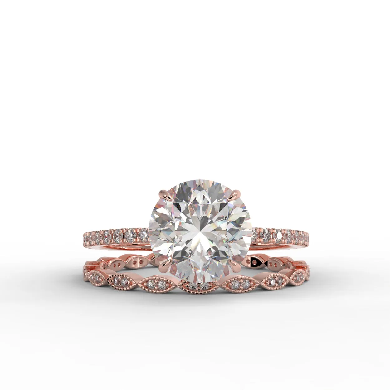 Round Brilliant Cut Unique Pave Engagement Ring Bridal Set - 403
