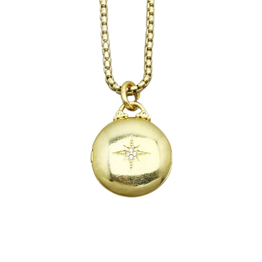 Round Punk Medallion with Star Locket Necklace