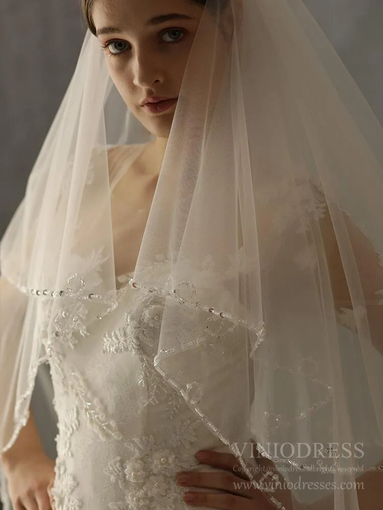 Roycebridal Beaded Short Blusher Veil Elegant Bridal Veils AC1244