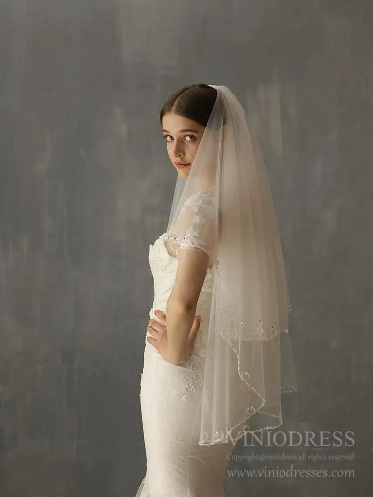 Roycebridal Beaded Short Blusher Veil Elegant Bridal Veils AC1244