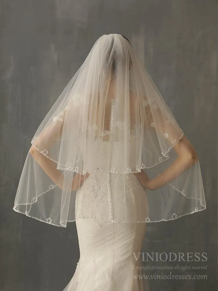 Roycebridal Beaded Short Blusher Veil Elegant Bridal Veils AC1244