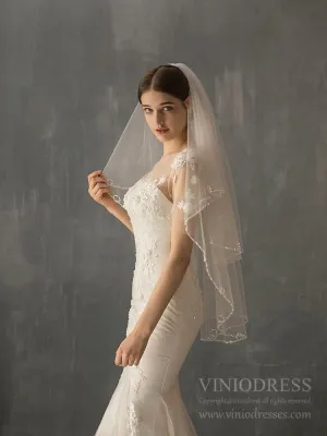 Roycebridal Beaded Short Blusher Veil Elegant Bridal Veils AC1244