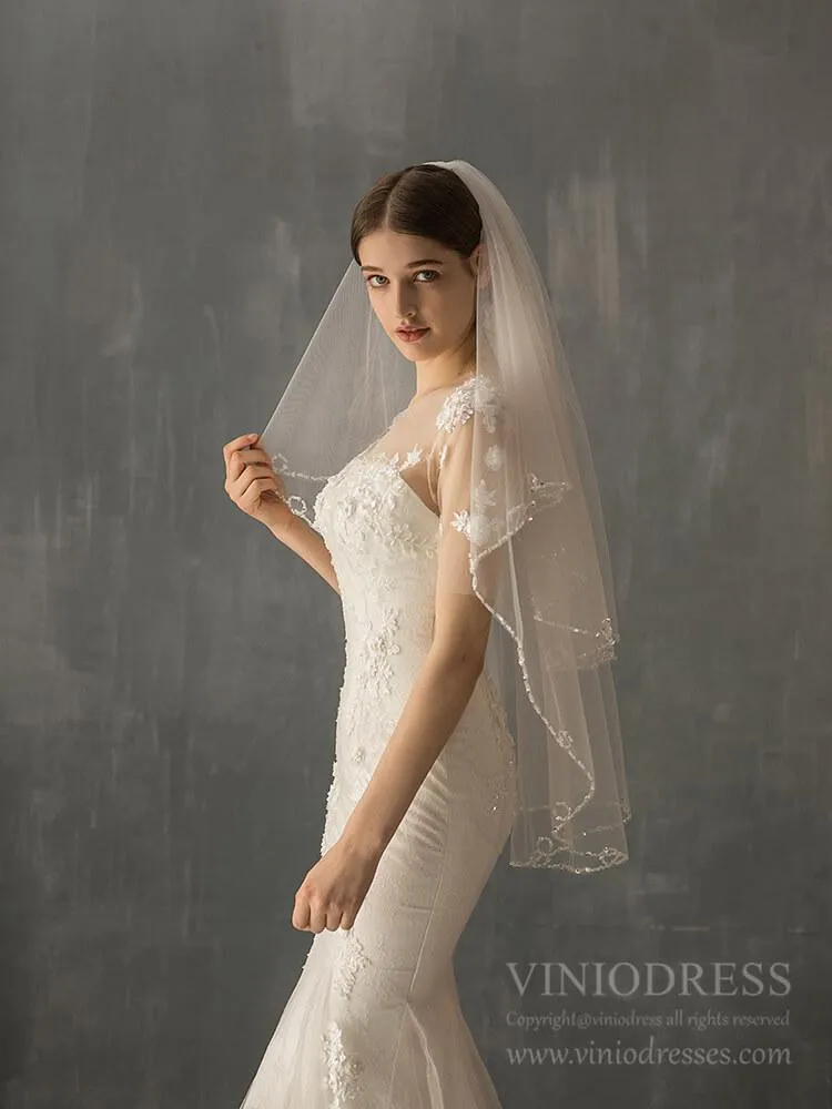 Roycebridal Beaded Short Blusher Veil Elegant Bridal Veils AC1244