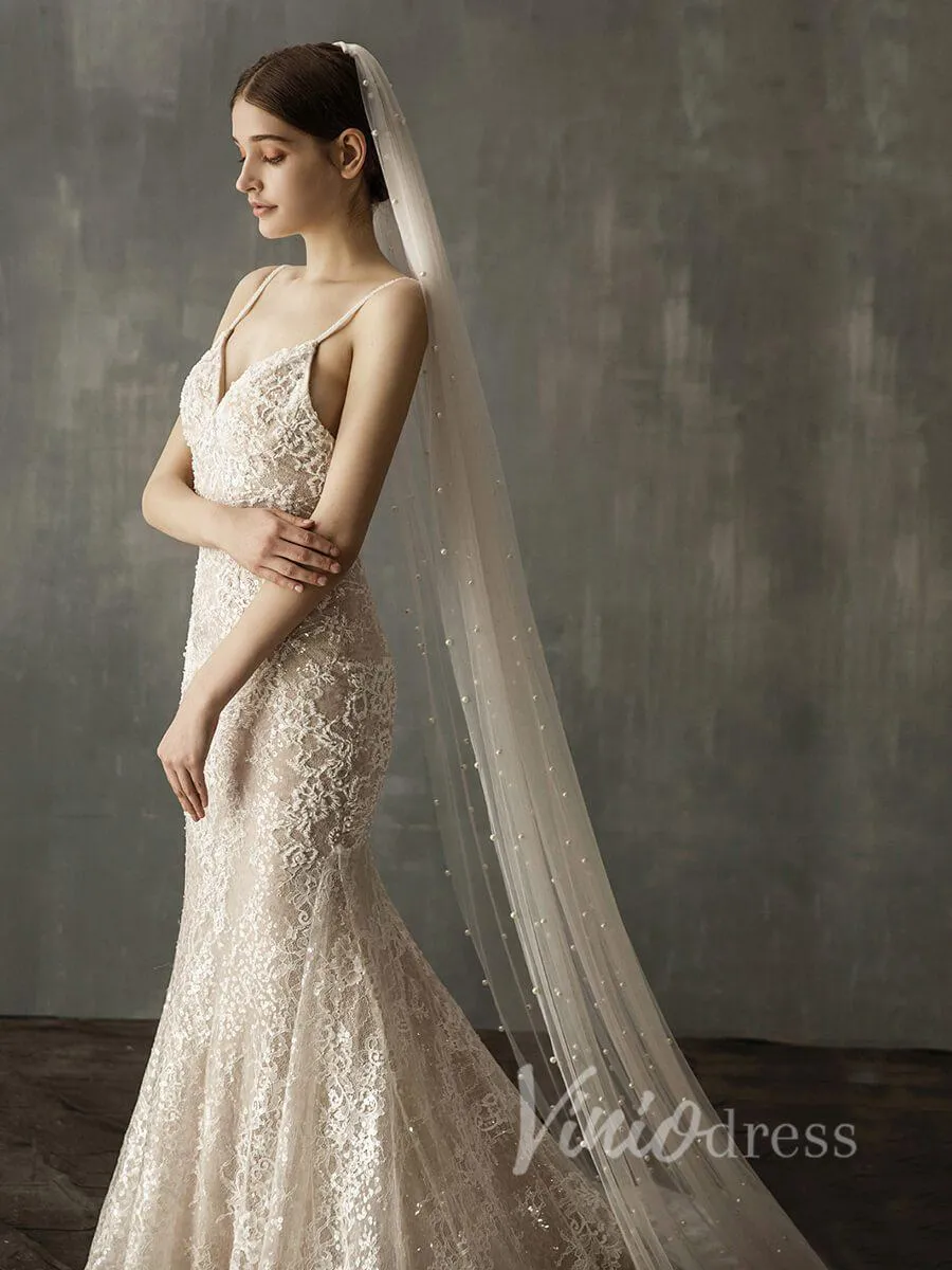 Roycebridal Ivory White Chapel Bridal Veils with Pearls AC1008