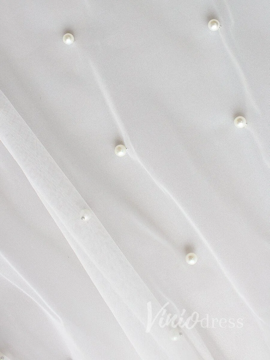 Roycebridal Ivory White Chapel Bridal Veils with Pearls AC1008