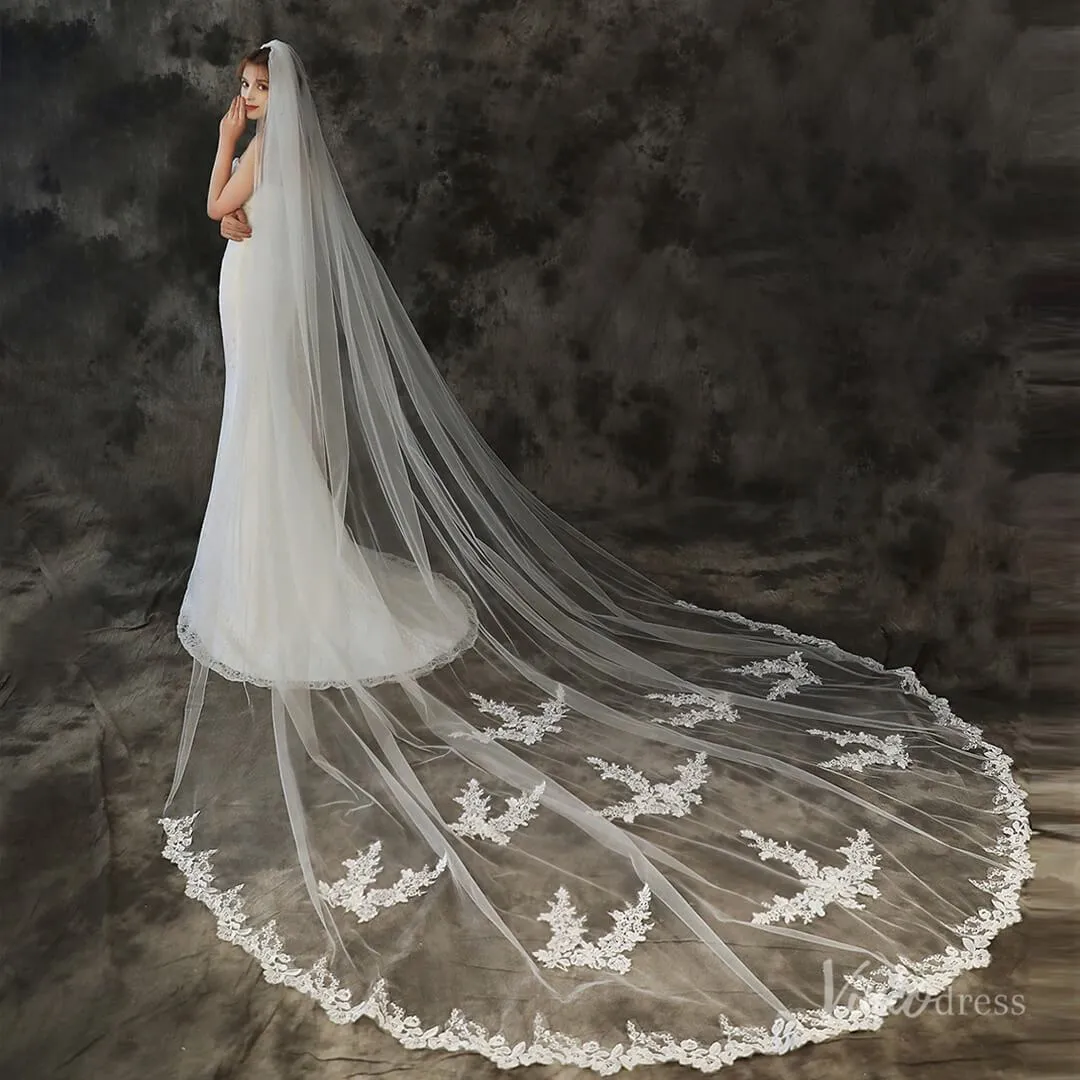 Roycebridal Lace Appliqued Cathedral Veil Viniodress TS1907