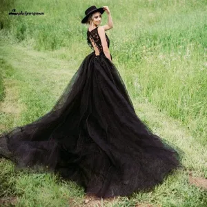 Roycebridal Lakshmigown Gothic Black Wedding Dress Sexy Bridal Dress Lace=