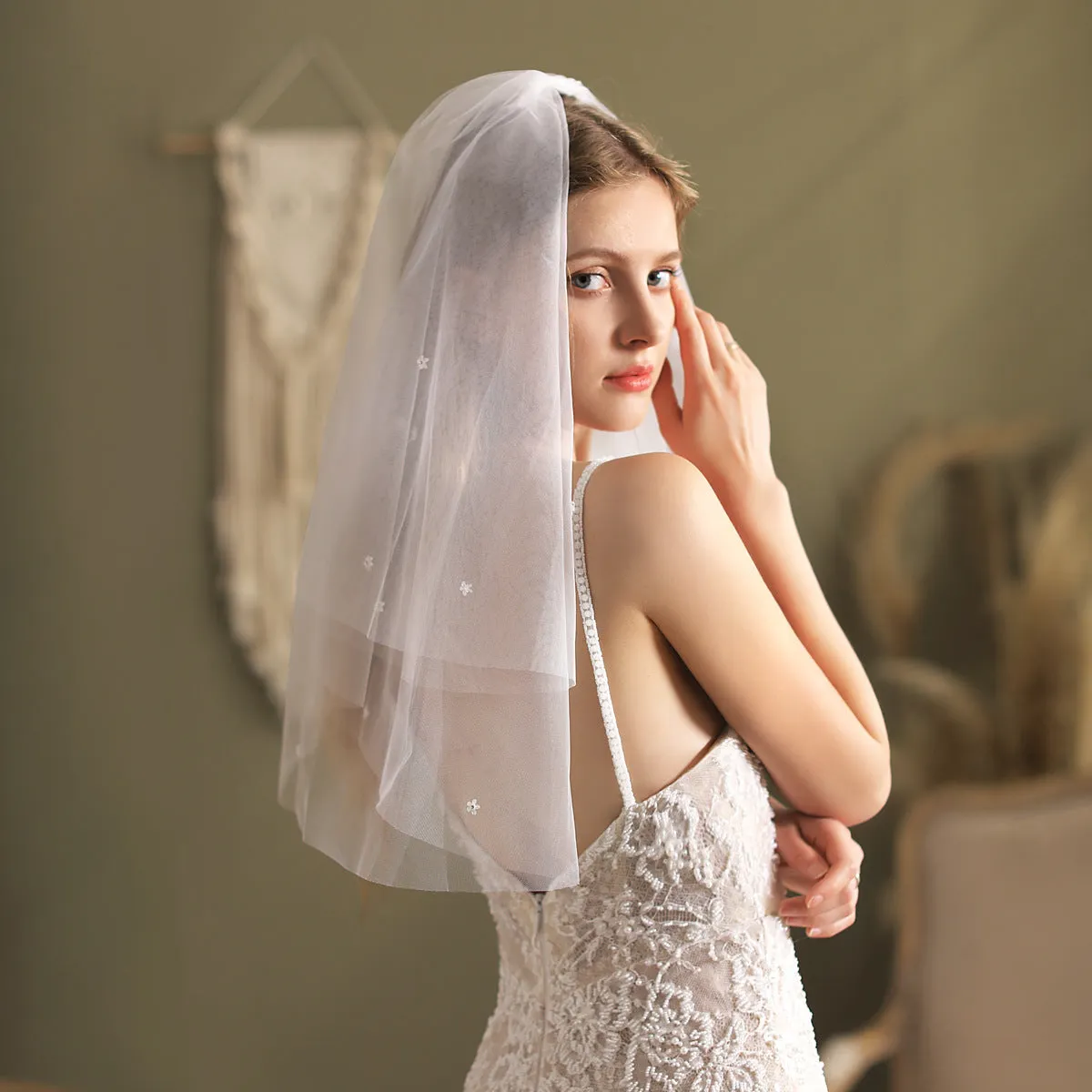 Roycebridal Shoulder Length Bridal Veil 2 Tiers
