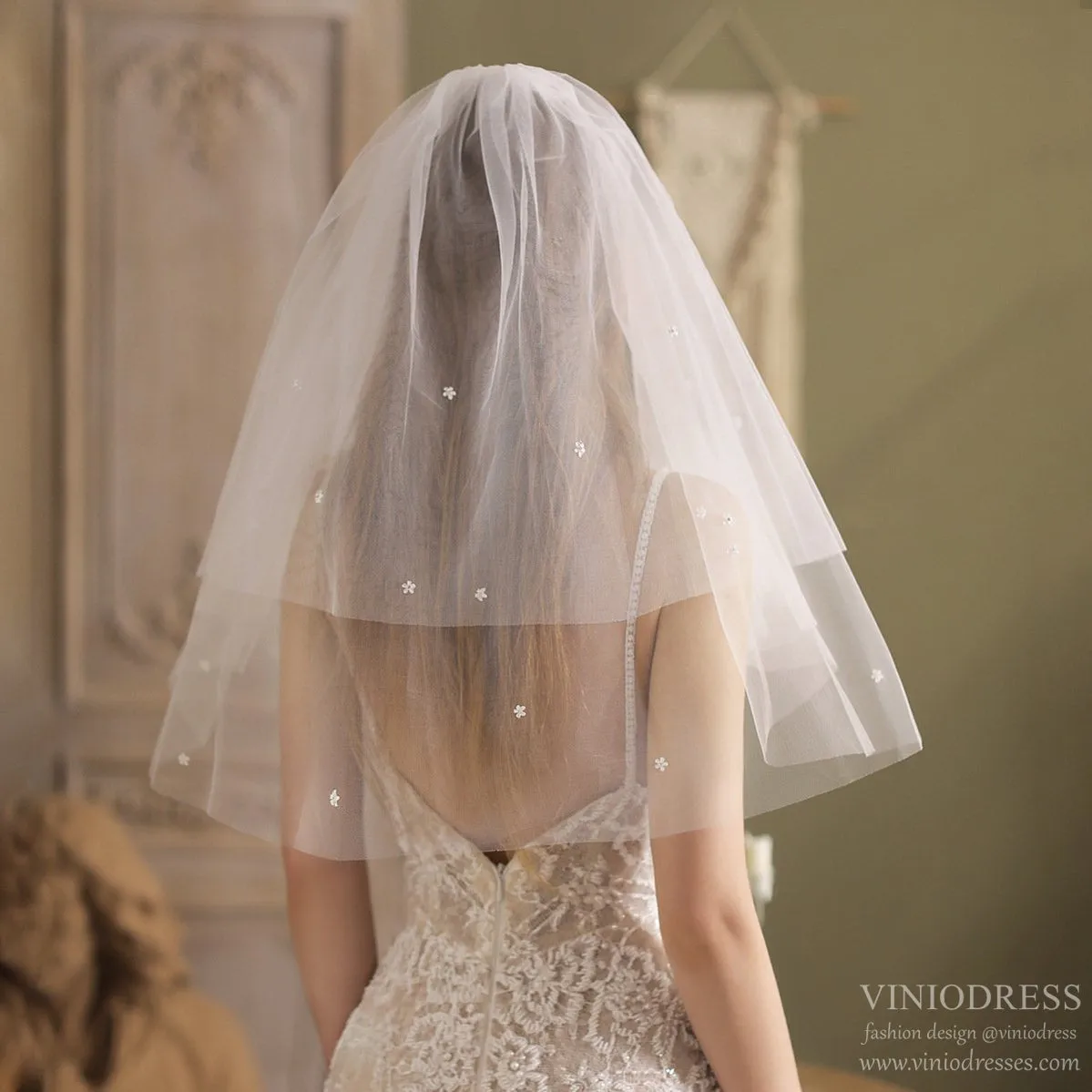 Roycebridal Shoulder Length Bridal Veil 2 Tiers
