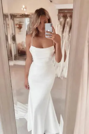 Roycebridal Simple Mermaid Spaghetti Straps Scoop Wedding Dresses, Bridal Gown, MW956