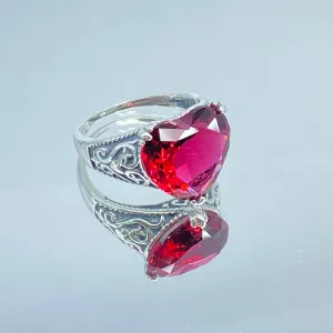 Ruby Ring, Heart Gem, Gothic Filigree Jewelry #D132