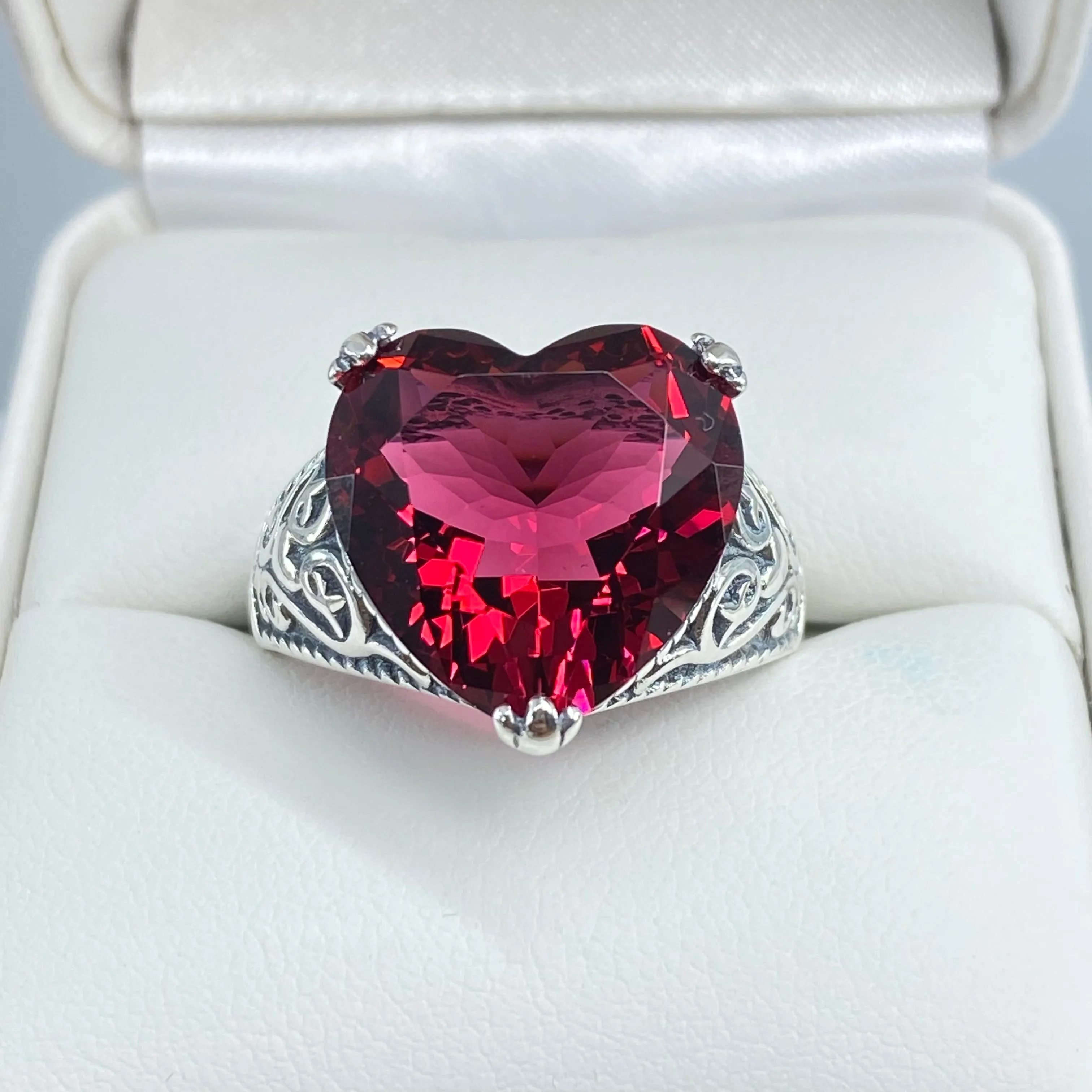 Ruby Ring, Heart Gem, Gothic Filigree Jewelry #D132