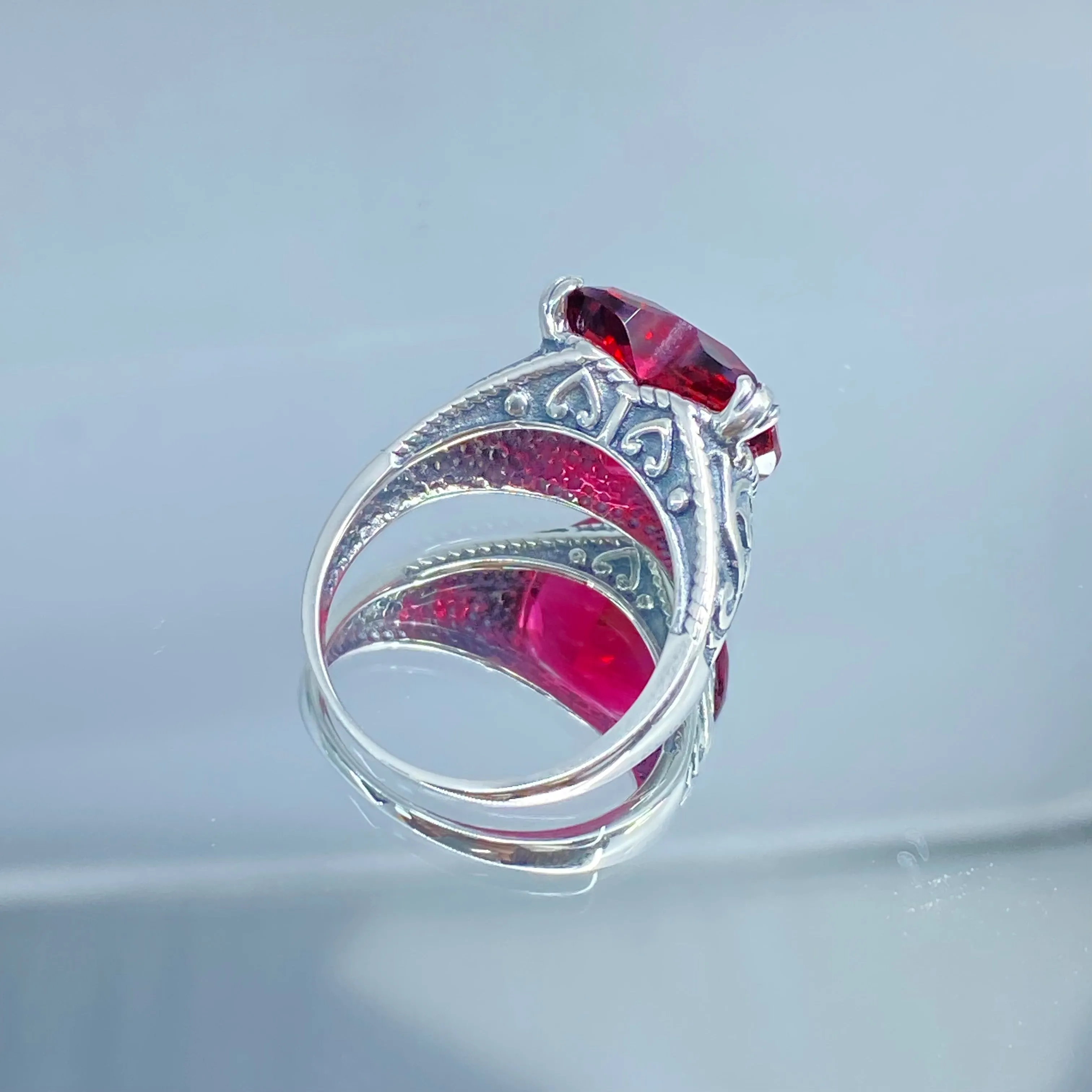 Ruby Ring, Heart Gem, Gothic Filigree Jewelry #D132
