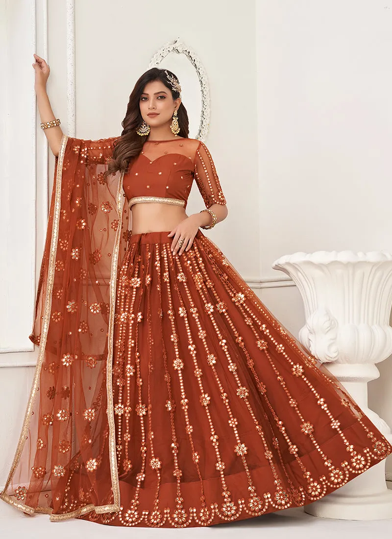 Rust Orange Traditional Embroidered Wedding Lehenga Choli