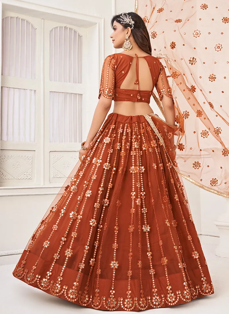 Rust Orange Traditional Embroidered Wedding Lehenga Choli