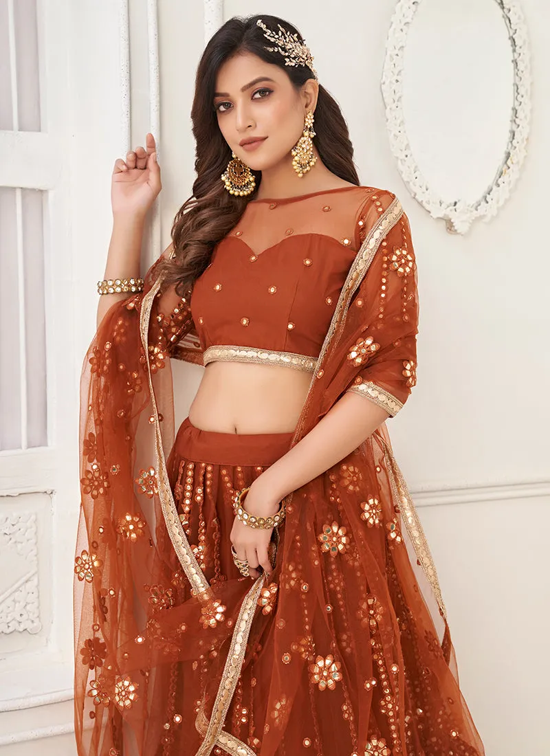 Rust Orange Traditional Embroidered Wedding Lehenga Choli