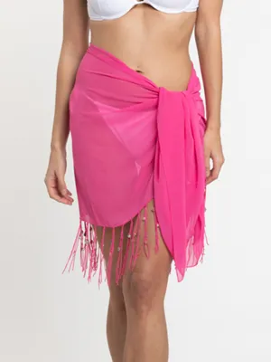 San Remo Beaded Sarong In Hot Pink