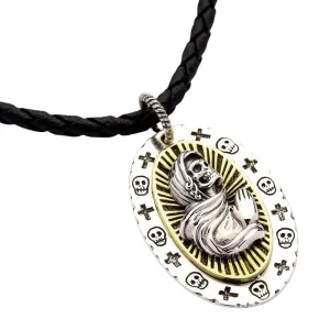 Santa Muerte Skull Sterling Silver Gothic Pendant