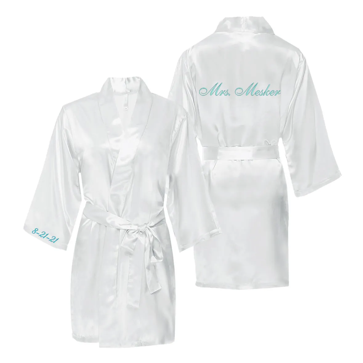 Satin Robe with Wedding Date on Cuff and Mrs. Name on Back