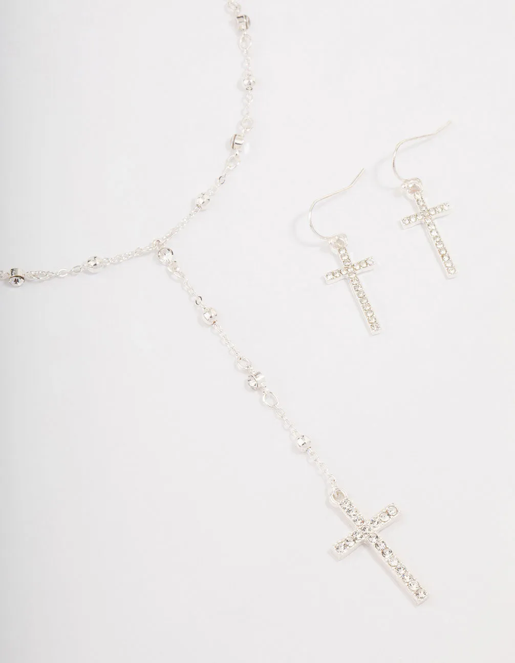 Silver Beaded Cross Jewellery Set
