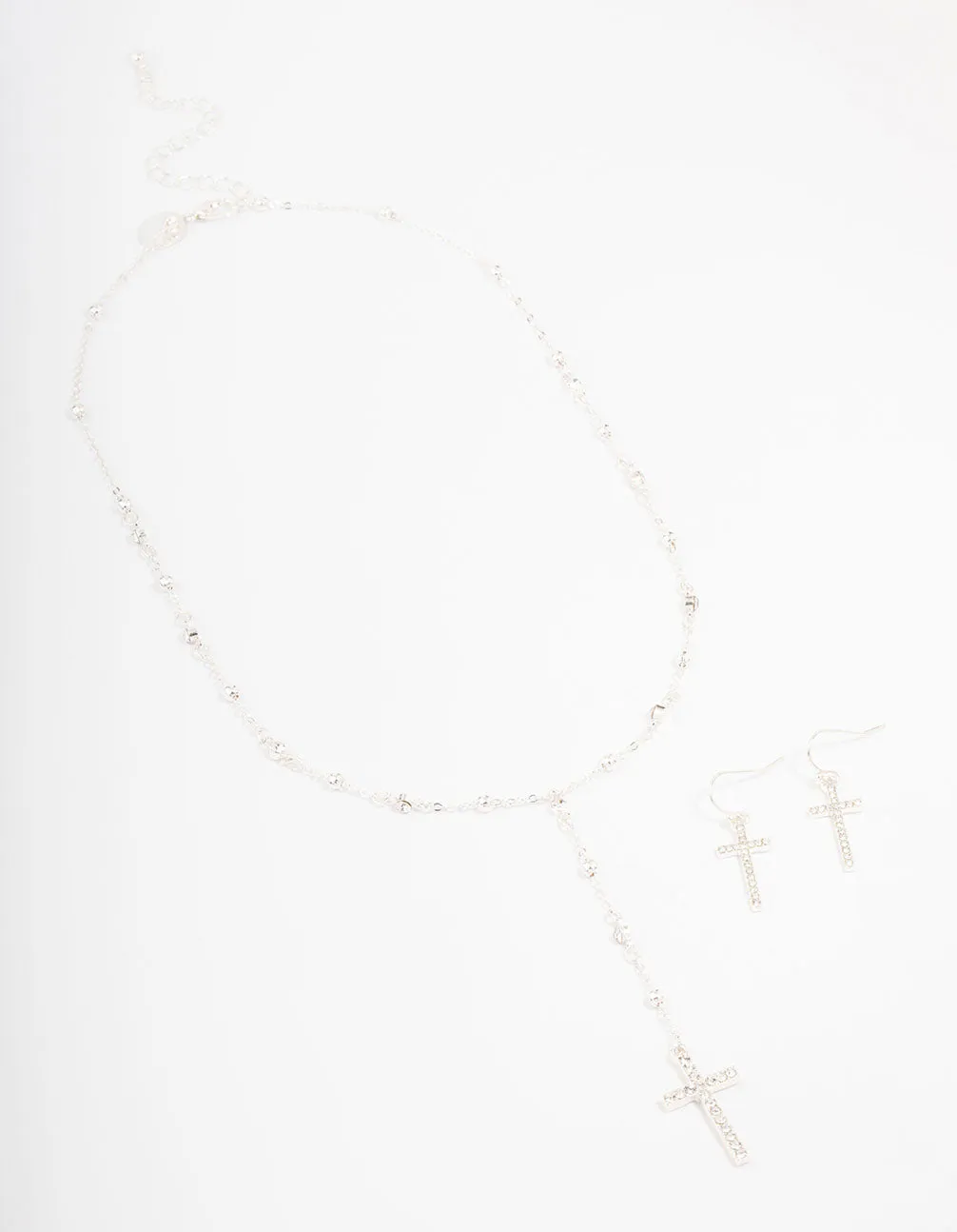 Silver Beaded Cross Jewellery Set