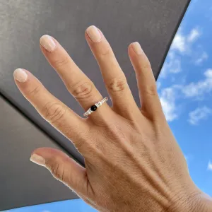 Silver Black Onyx Gemstone Bead Ring