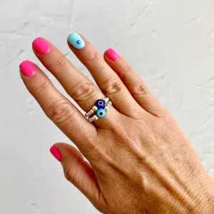Silver Evil Eye Bead Ring
