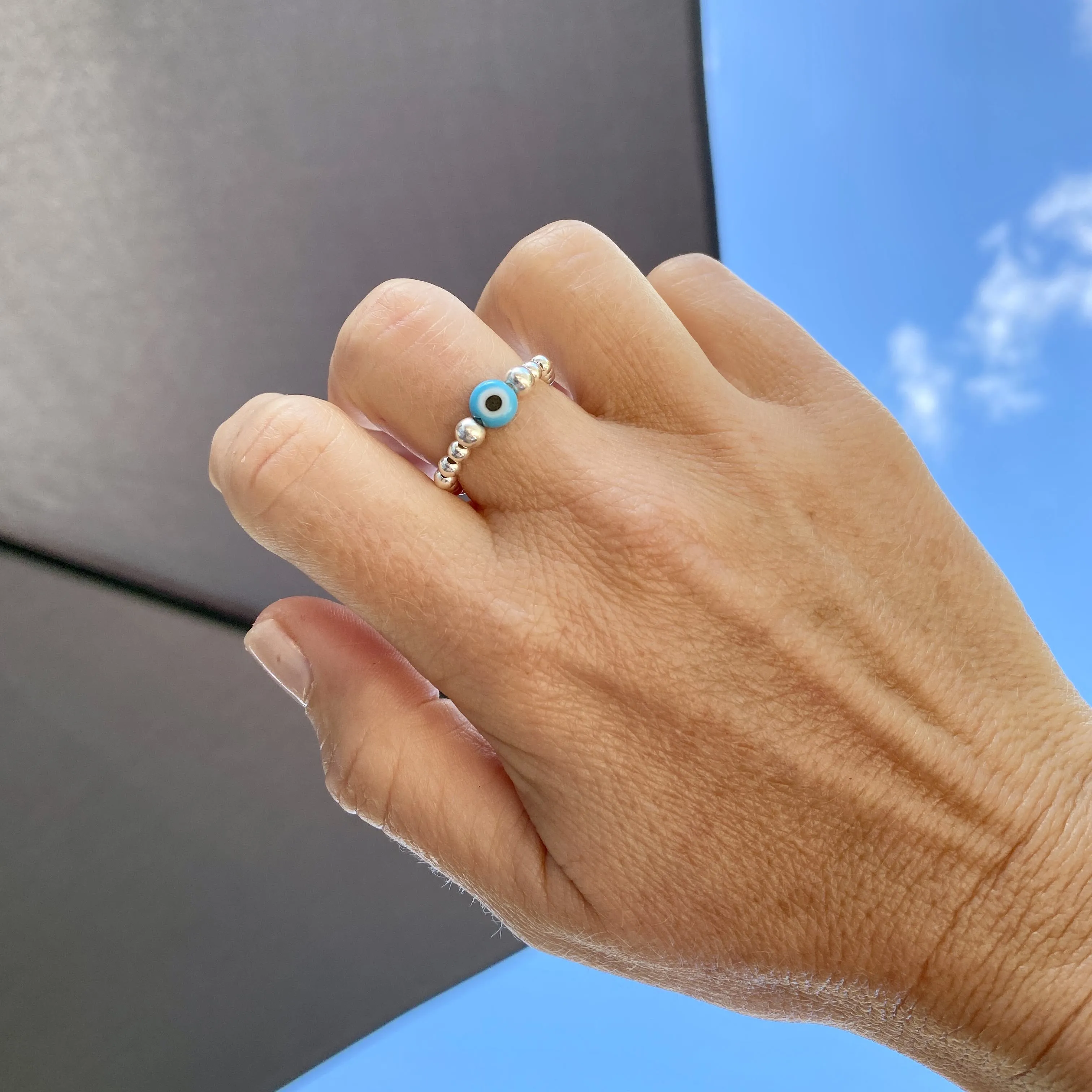Silver Evil Eye Bead Ring