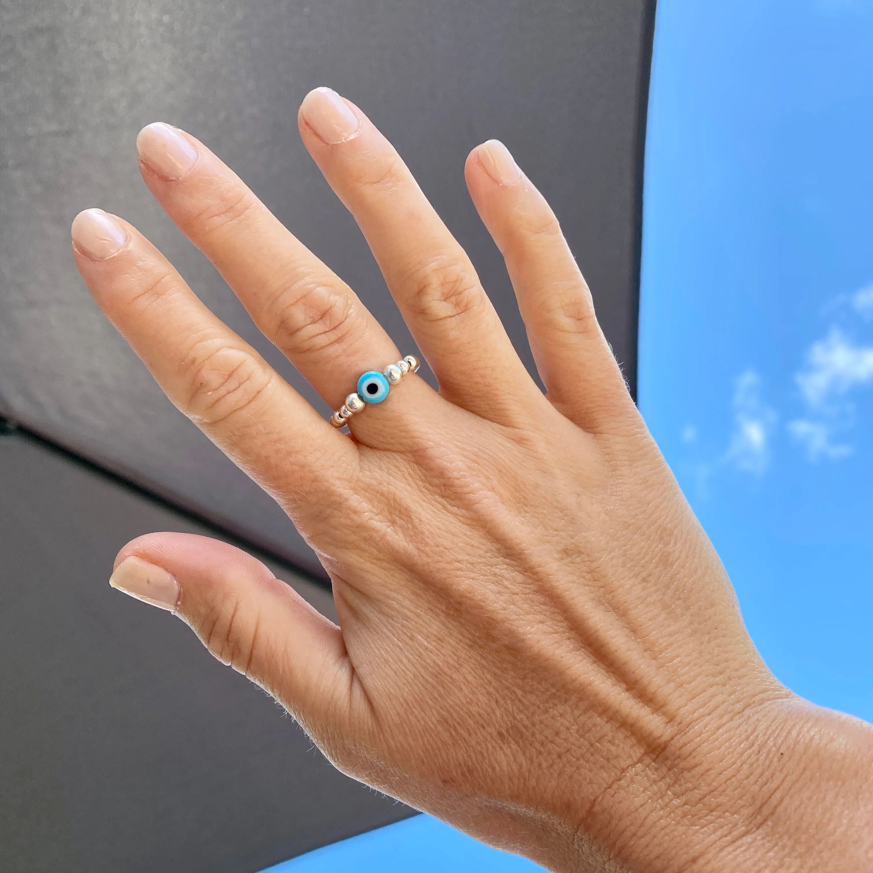 Silver Evil Eye Bead Ring