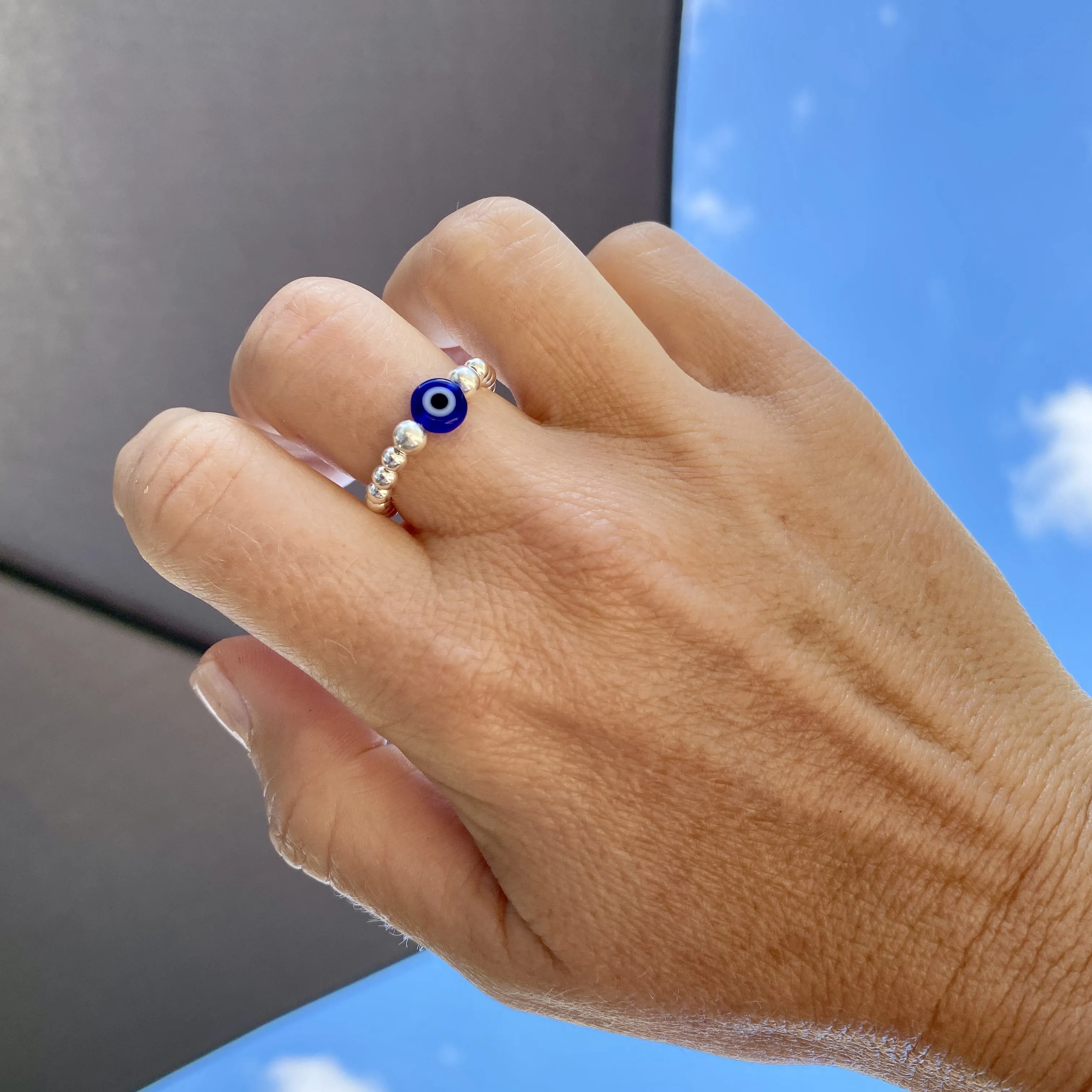 Silver Evil Eye Bead Ring