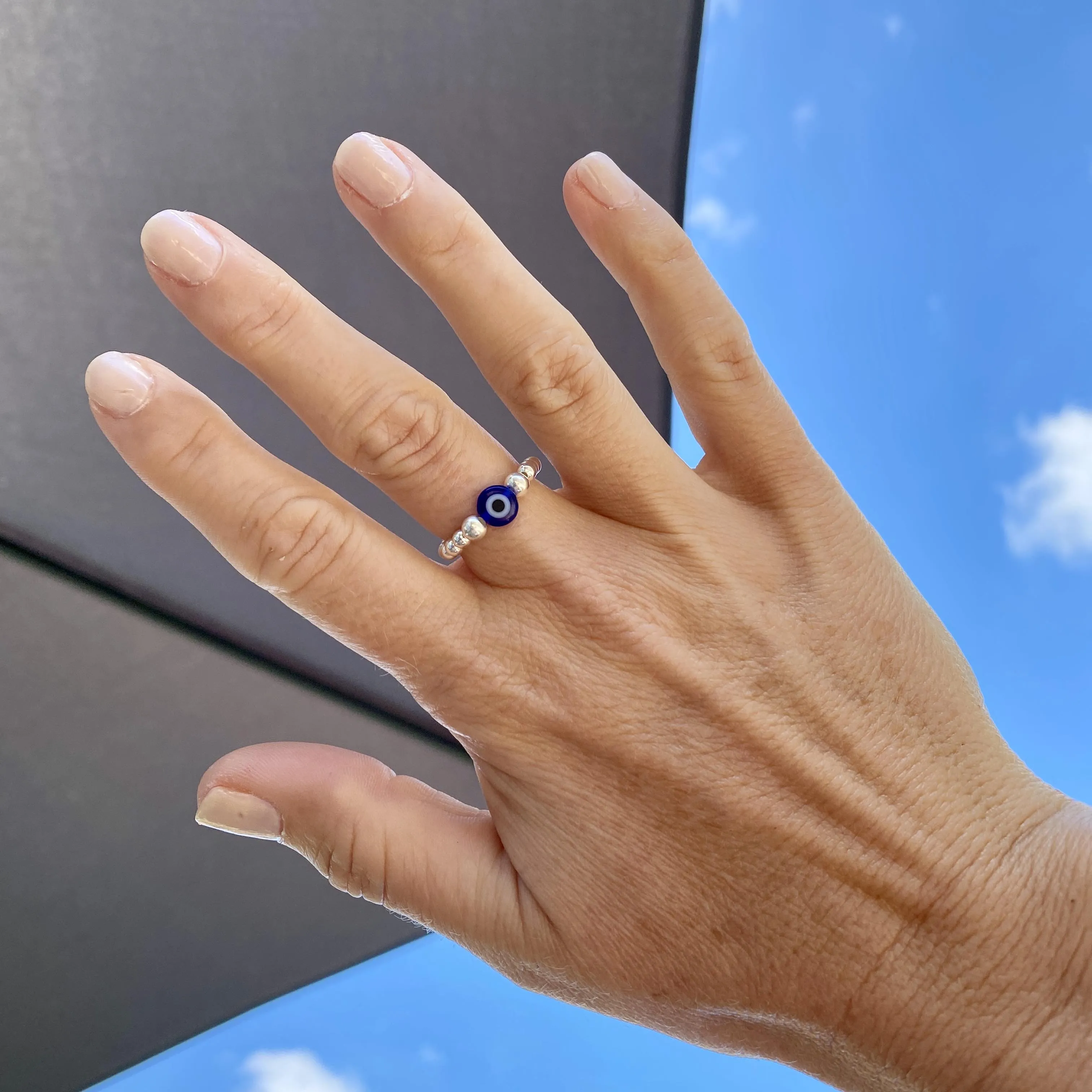 Silver Evil Eye Bead Ring