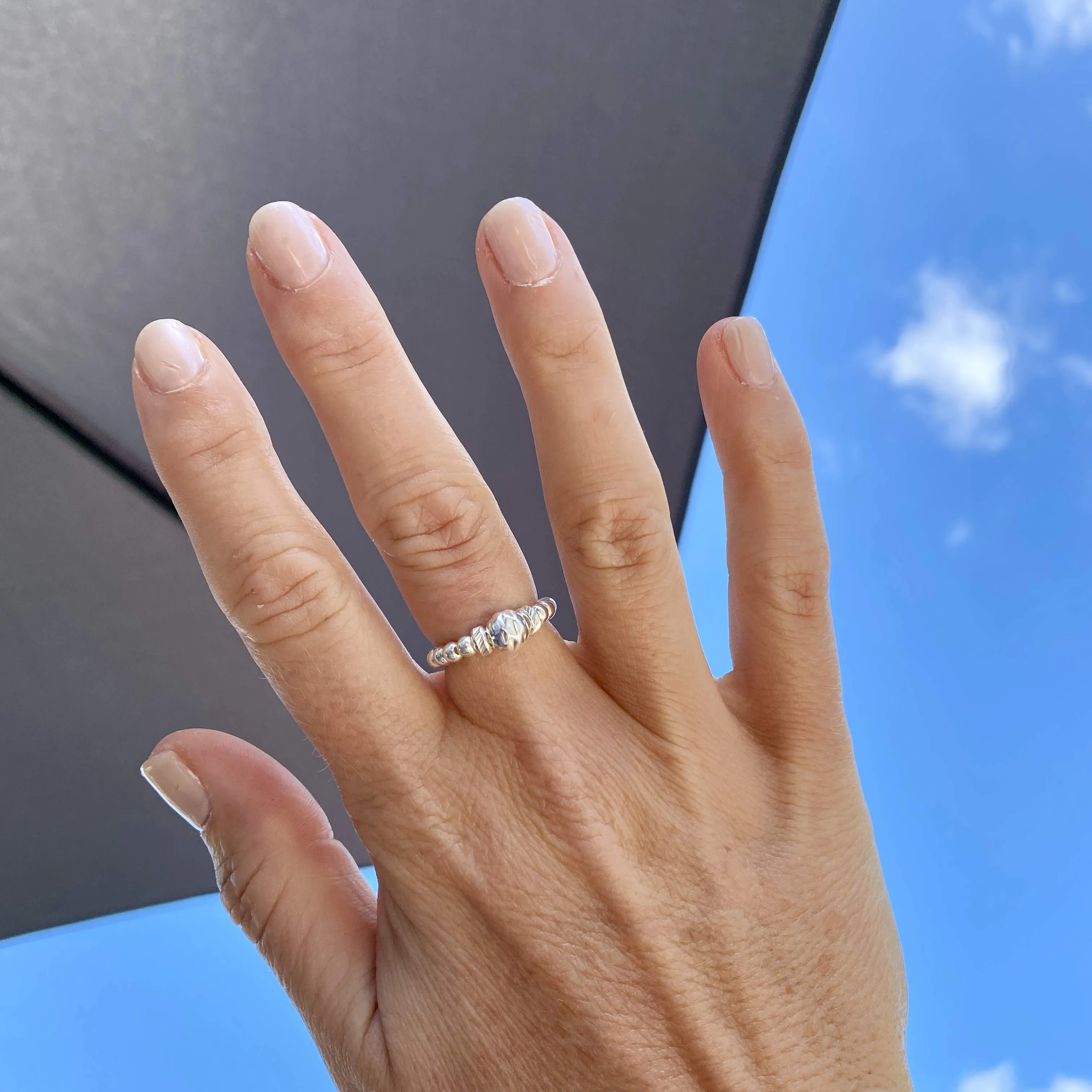 Silver Hammered Bead Ring