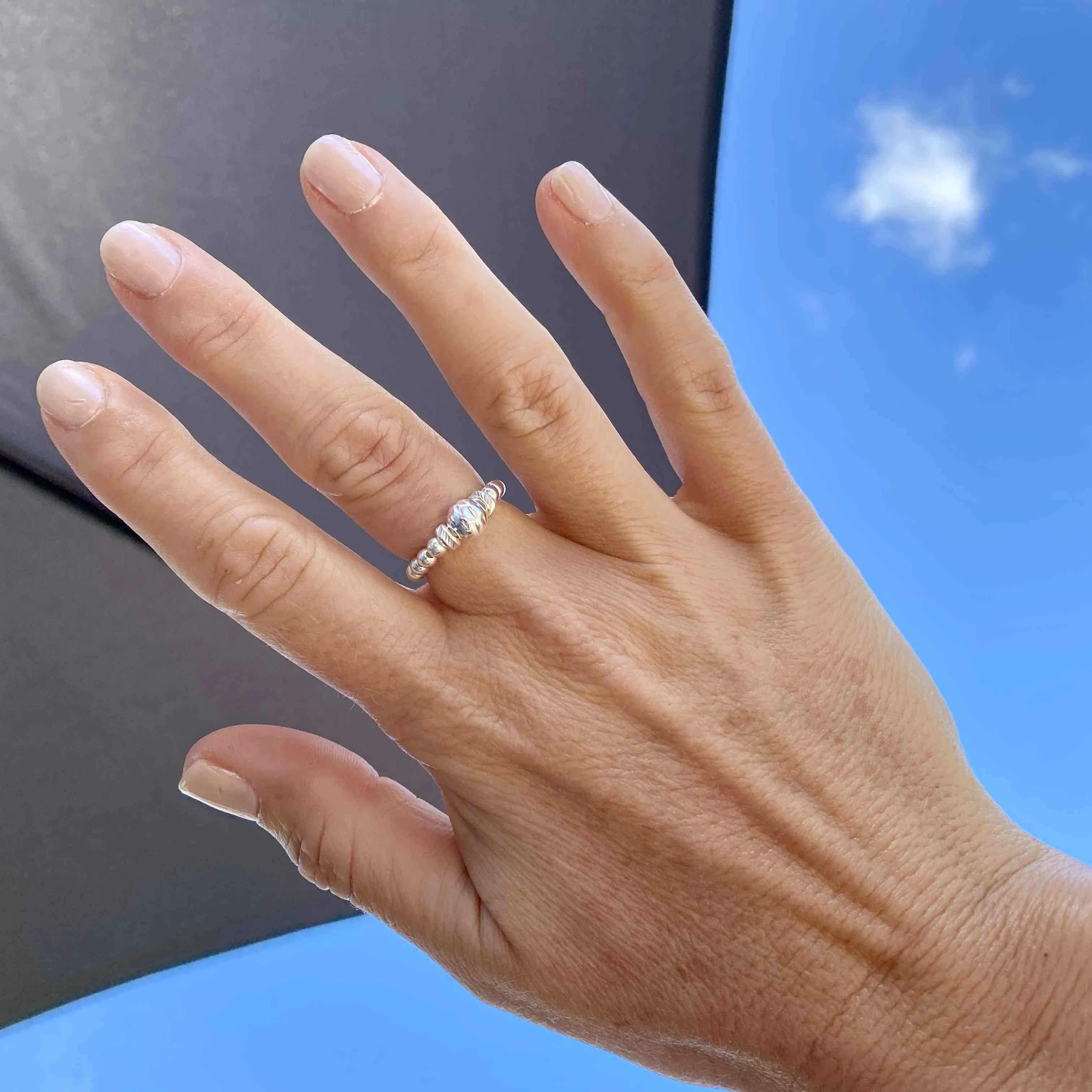 Silver Hammered Bead Ring
