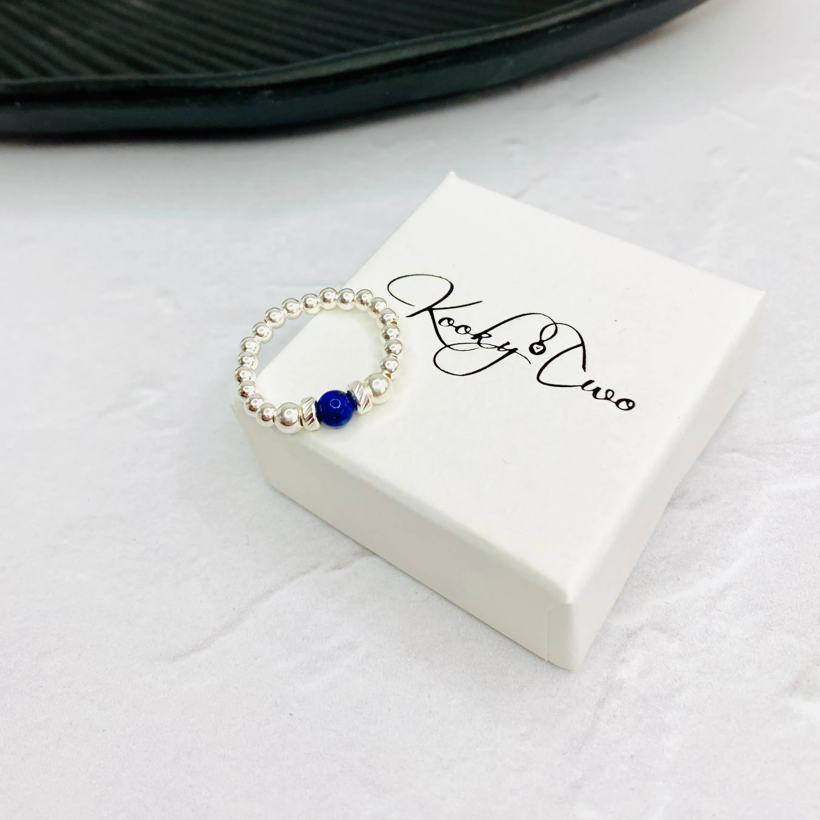 Silver Lapis Lazuli Gemstone Bead Ring