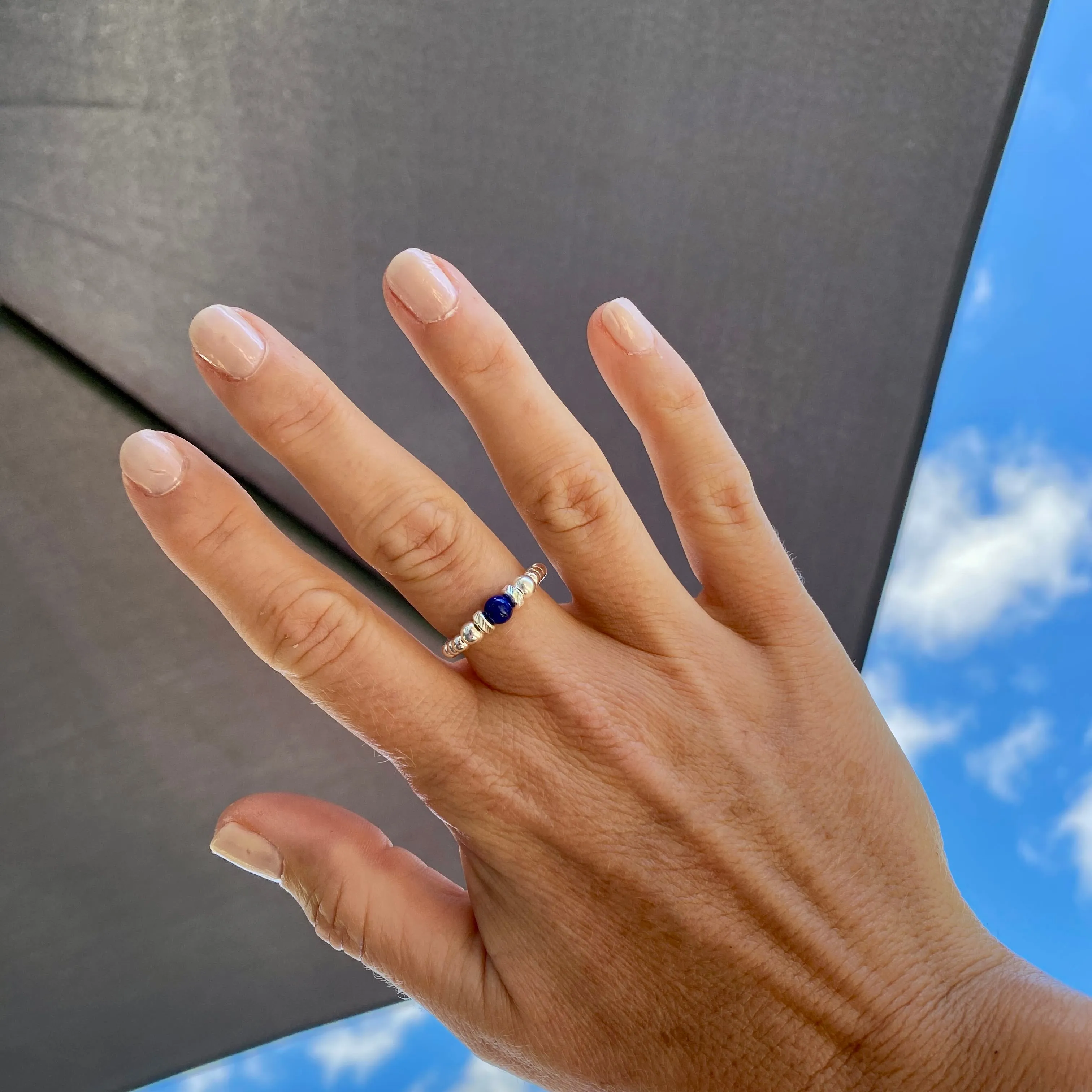 Silver Lapis Lazuli Gemstone Bead Ring