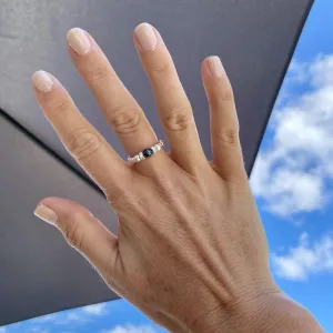 Silver Snowflake Obsidian Gemstone Bead Ring