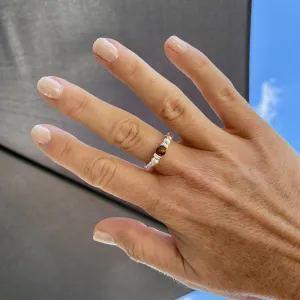 Silver Tiger Eye Gemstone Bead Ring