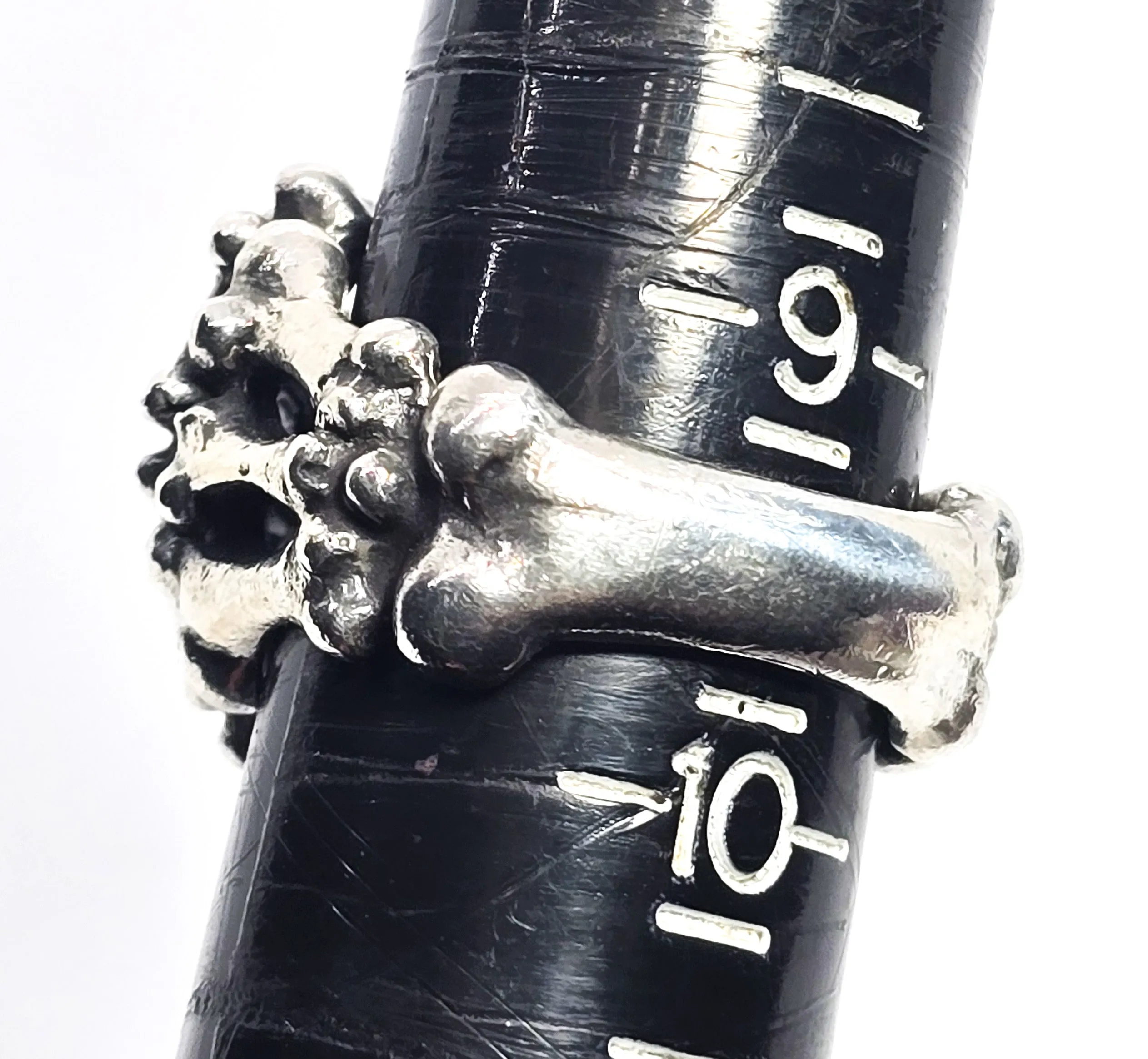 Skull and Cross bones Jolly Roger bone band solid sterling silver ring size 9.5