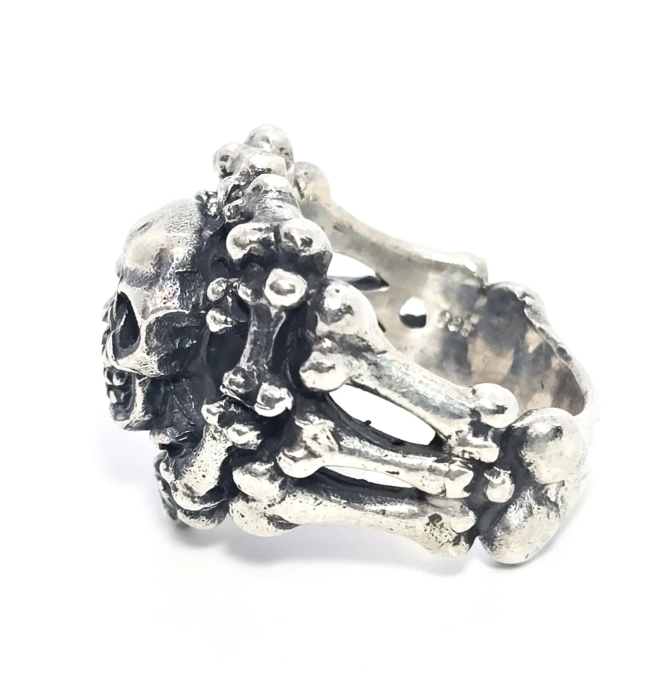 Skull and Cross bones Jolly Roger bone band solid sterling silver ring size 9.5