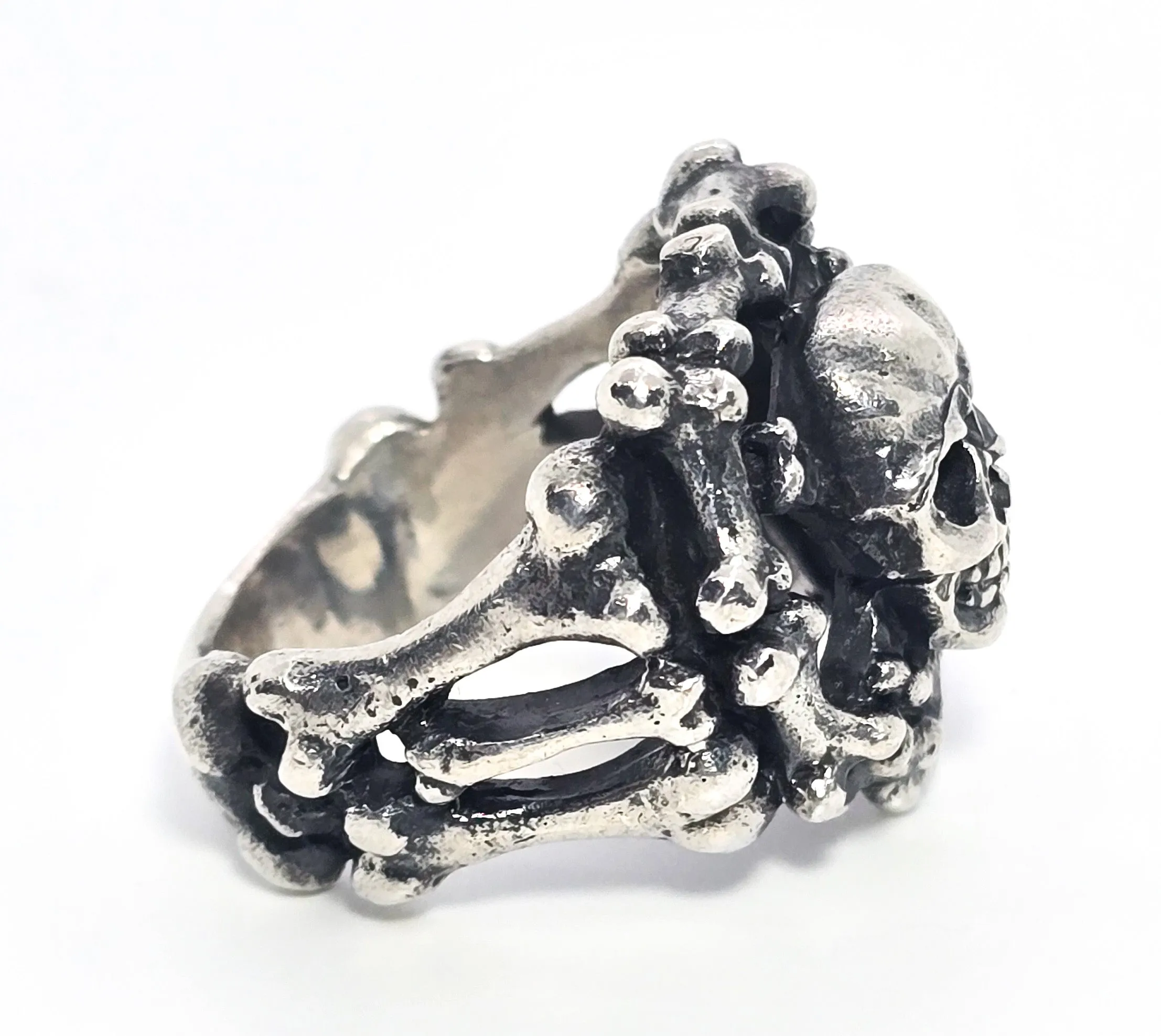 Skull and Cross bones Jolly Roger bone band solid sterling silver ring size 9.5