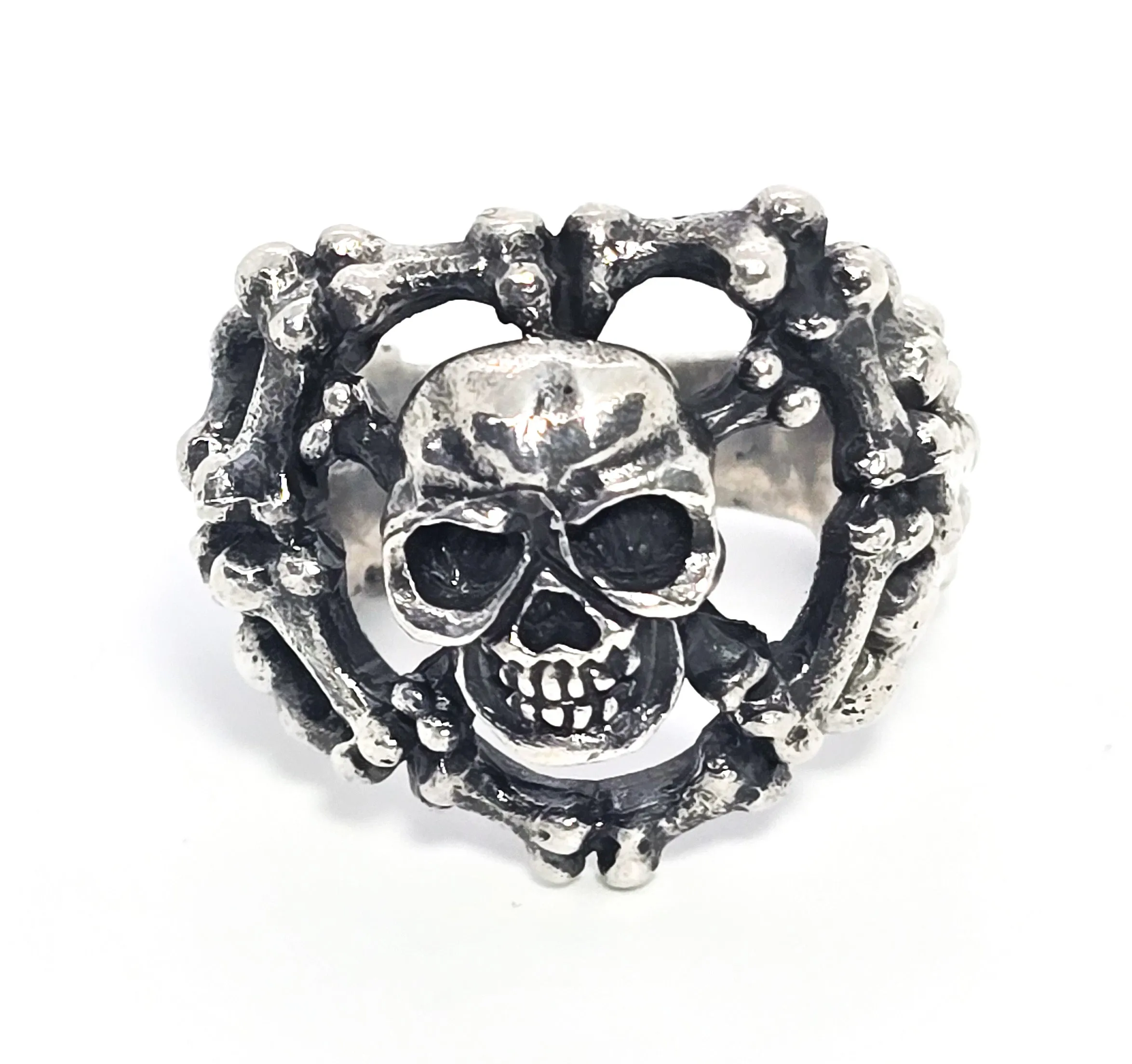 Skull and Cross bones Jolly Roger bone band solid sterling silver ring size 9.5