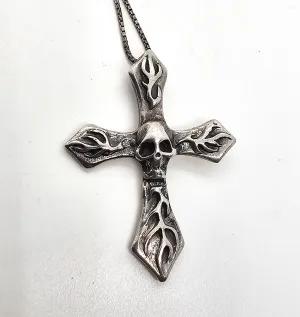 Skull and Cross vintage Gothic Biker 1990's sterling silver pendant necklace