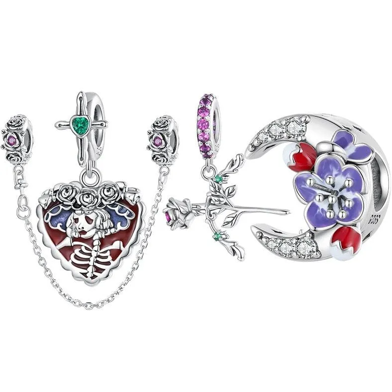Skull And Lady Rose Arrow Charm