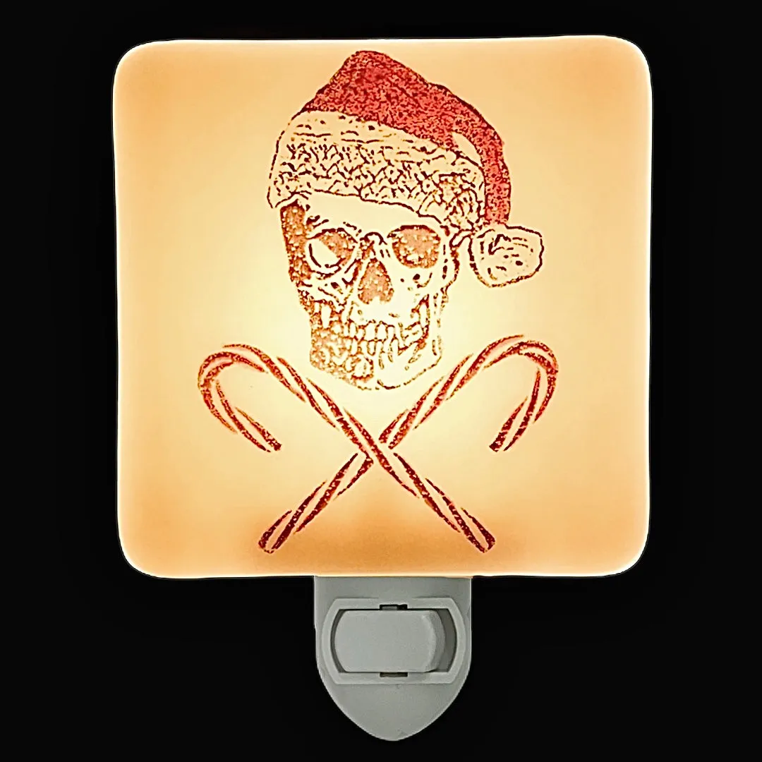 Skull with Santa Hat and Candy Cane Crossbones Night Light Hand Painted