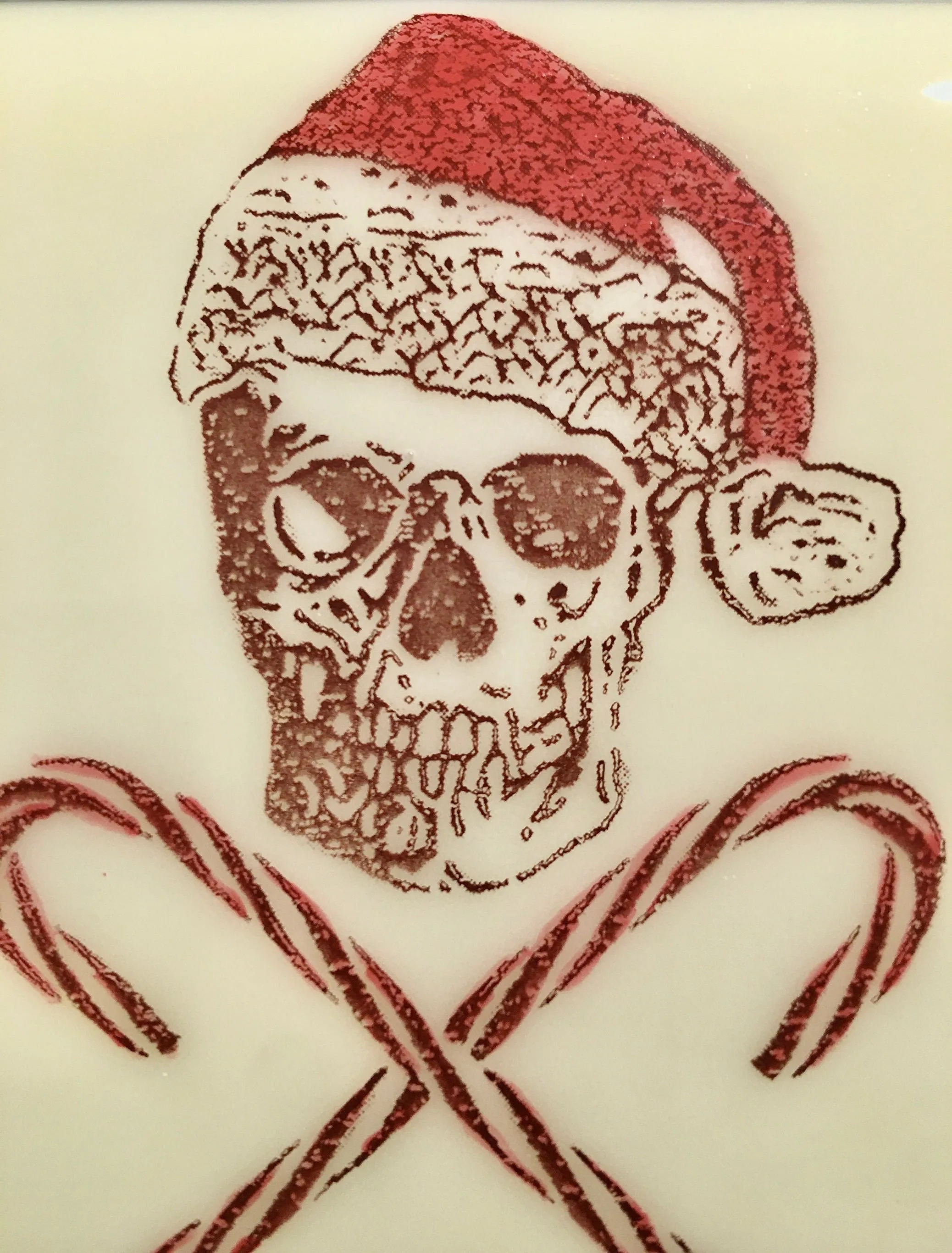 Skull with Santa Hat and Candy Cane Crossbones Night Light Hand Painted