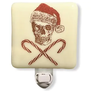 Skull with Santa Hat and Candy Cane Crossbones Night Light Hand Painted