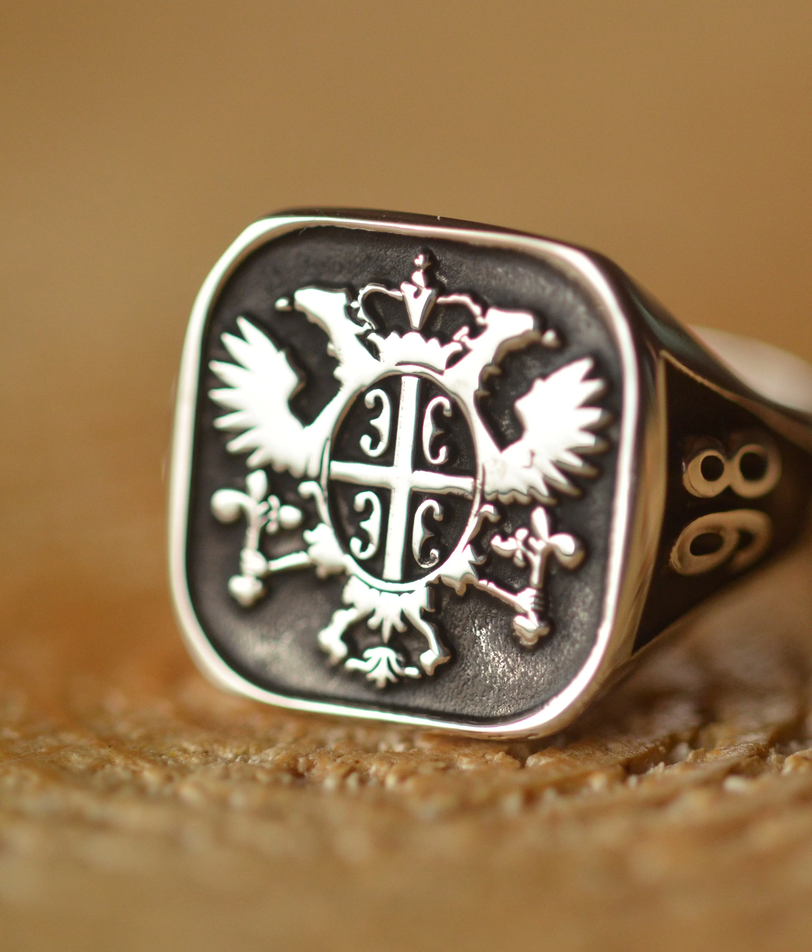 Solid Gold Custom Made Family Crest Ring - Any Crest - Cushion Signet Ring